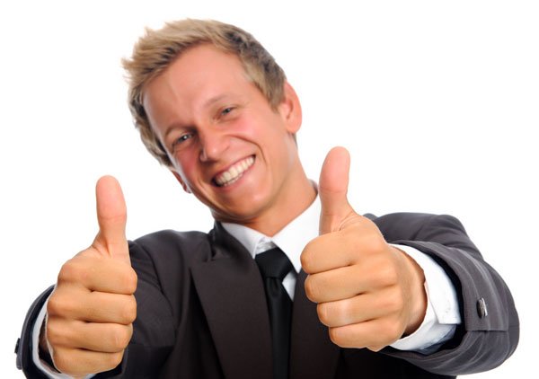 Photo showing a man satisfied with great content