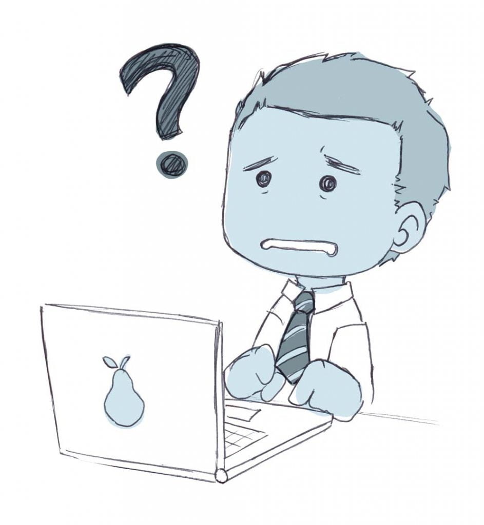 Cartoon of a business person bewildered by a page builder website
