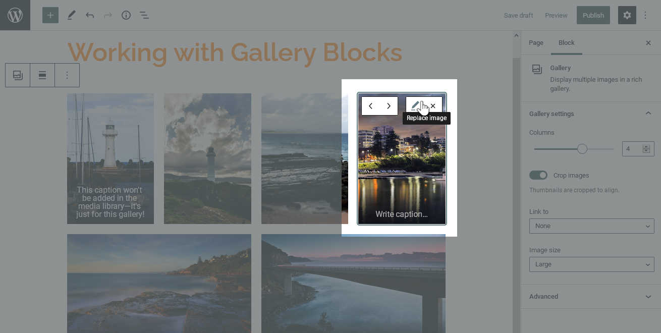Locating the button to replace a gallery image